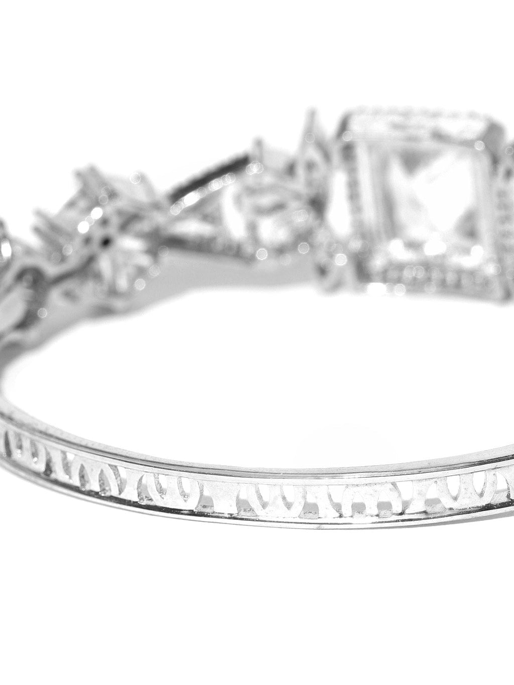 Priyaasi Women Silver-Plated and American Diamond Studded Bracelet in Floral Pattern - Swadesiicart