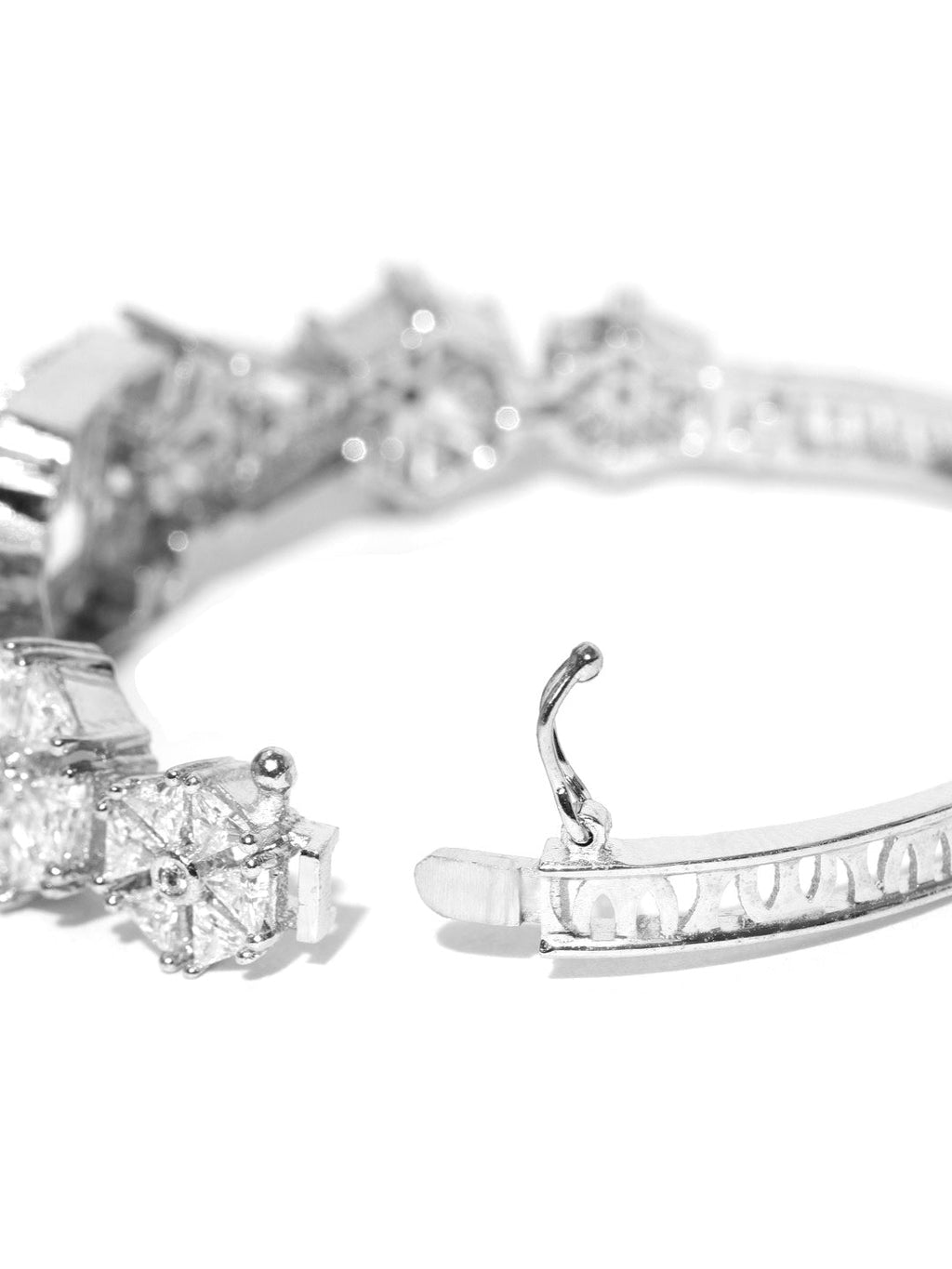 Priyaasi Women Silver-Plated and American Diamond Studded Bracelet in Floral Pattern - Swadesiicart
