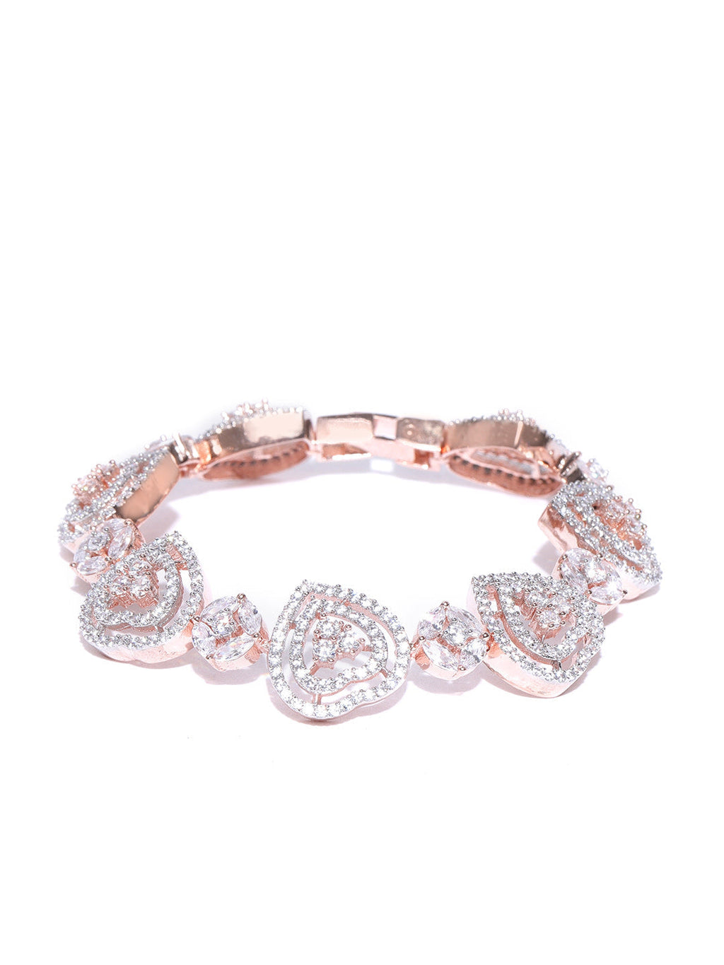 Priyaasi Women Rose Gold-Polished American Diamond Studded Link Bracelet in Heart Pattern - Swadesiicart