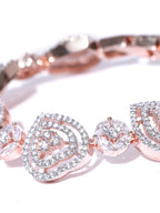 Priyaasi Women Rose Gold-Polished American Diamond Studded Link Bracelet in Heart Pattern - Swadesiicart