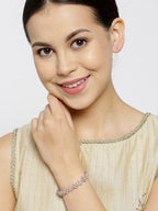 Priyaasi Women Rose Gold-Polished American Diamond Bracelet in Floral Pattern - Swadesiicart