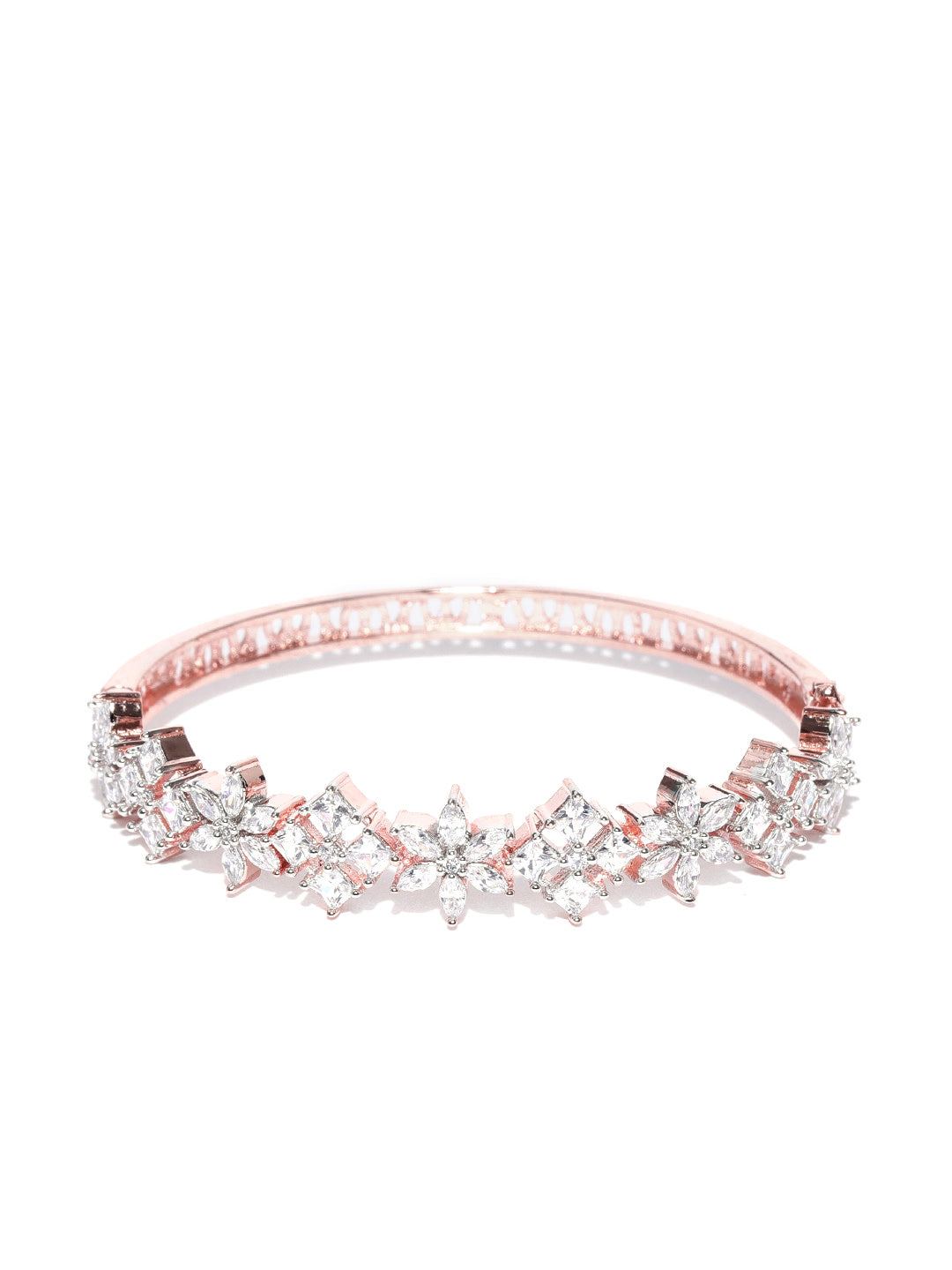Priyaasi Women Rose Gold-Polished American Diamond Bracelet in Floral Pattern - Swadesiicart
