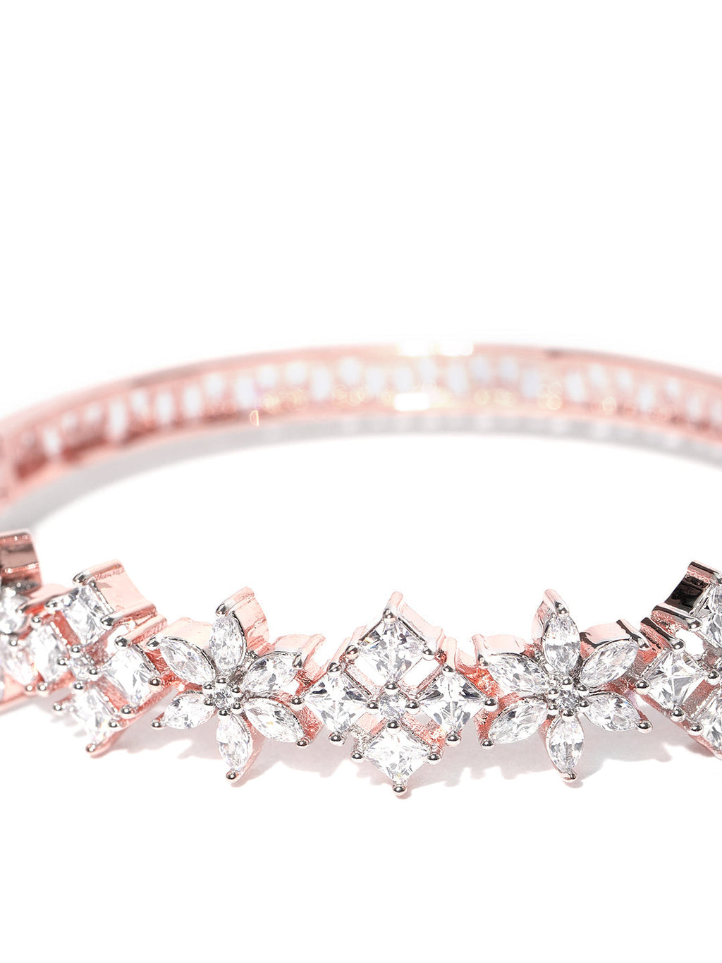 Priyaasi Women Rose Gold-Polished American Diamond Bracelet in Floral Pattern - Swadesiicart