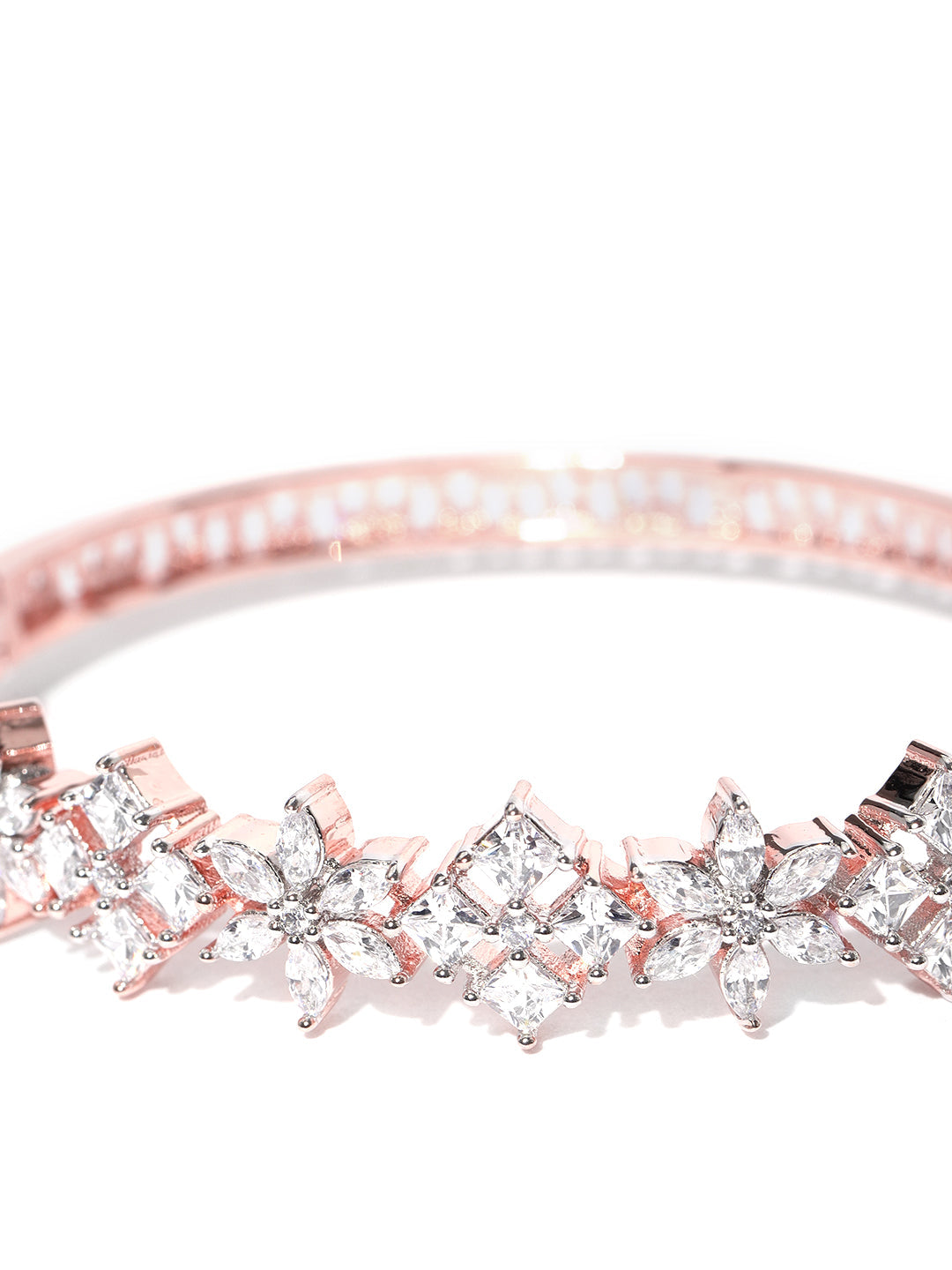 Priyaasi Women Rose Gold-Polished American Diamond Bracelet in Floral Pattern - Swadesiicart