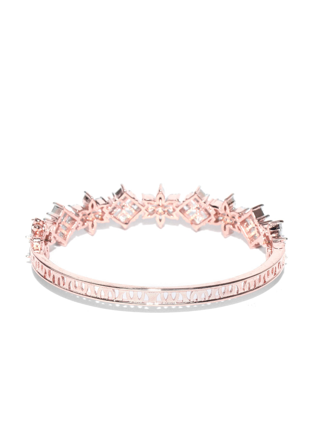 Priyaasi Women Rose Gold-Polished American Diamond Bracelet in Floral Pattern - Swadesiicart