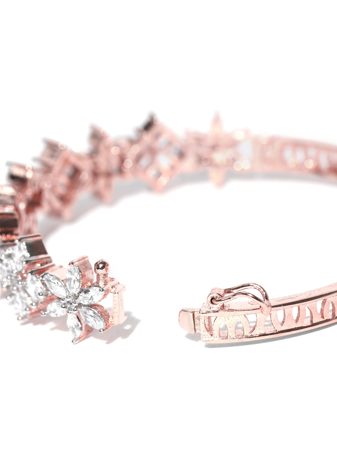 Priyaasi Women Rose Gold-Polished American Diamond Bracelet in Floral Pattern - Swadesiicart