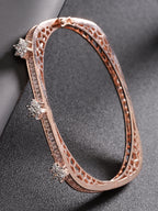 Priyaasi Women Rose Gold-Polished American Diamond Studded, Floral Patterned Bracelet in Square Shape - Noz2Toz