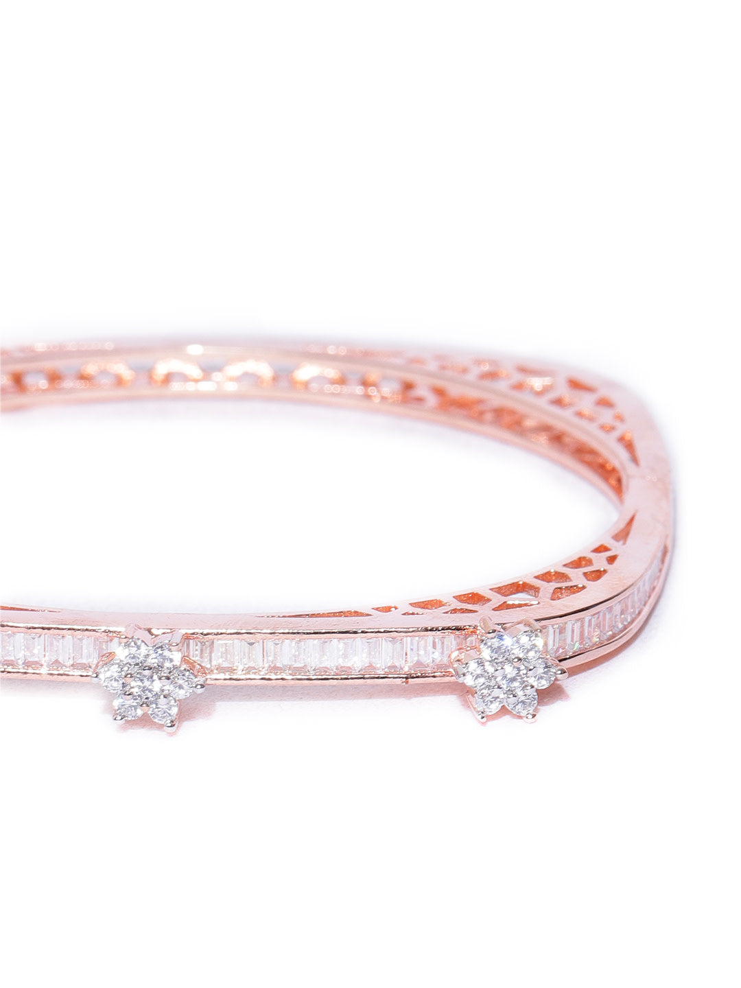 Priyaasi Women Rose Gold-Polished American Diamond Studded, Floral Patterned Bracelet in Square Shape - Swadesiicart