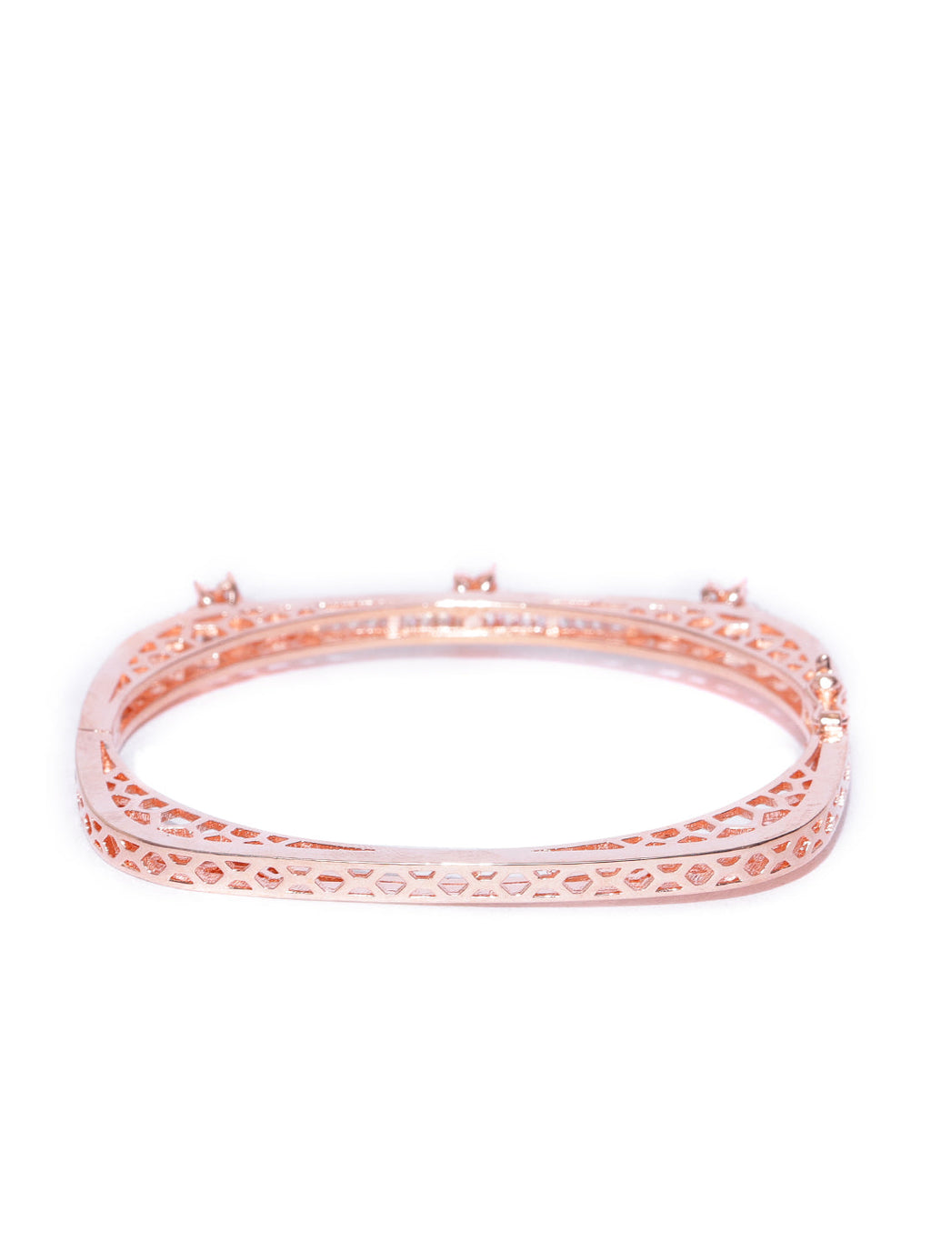 Priyaasi Women Rose Gold-Polished American Diamond Studded, Floral Patterned Bracelet in Square Shape - Swadesiicart