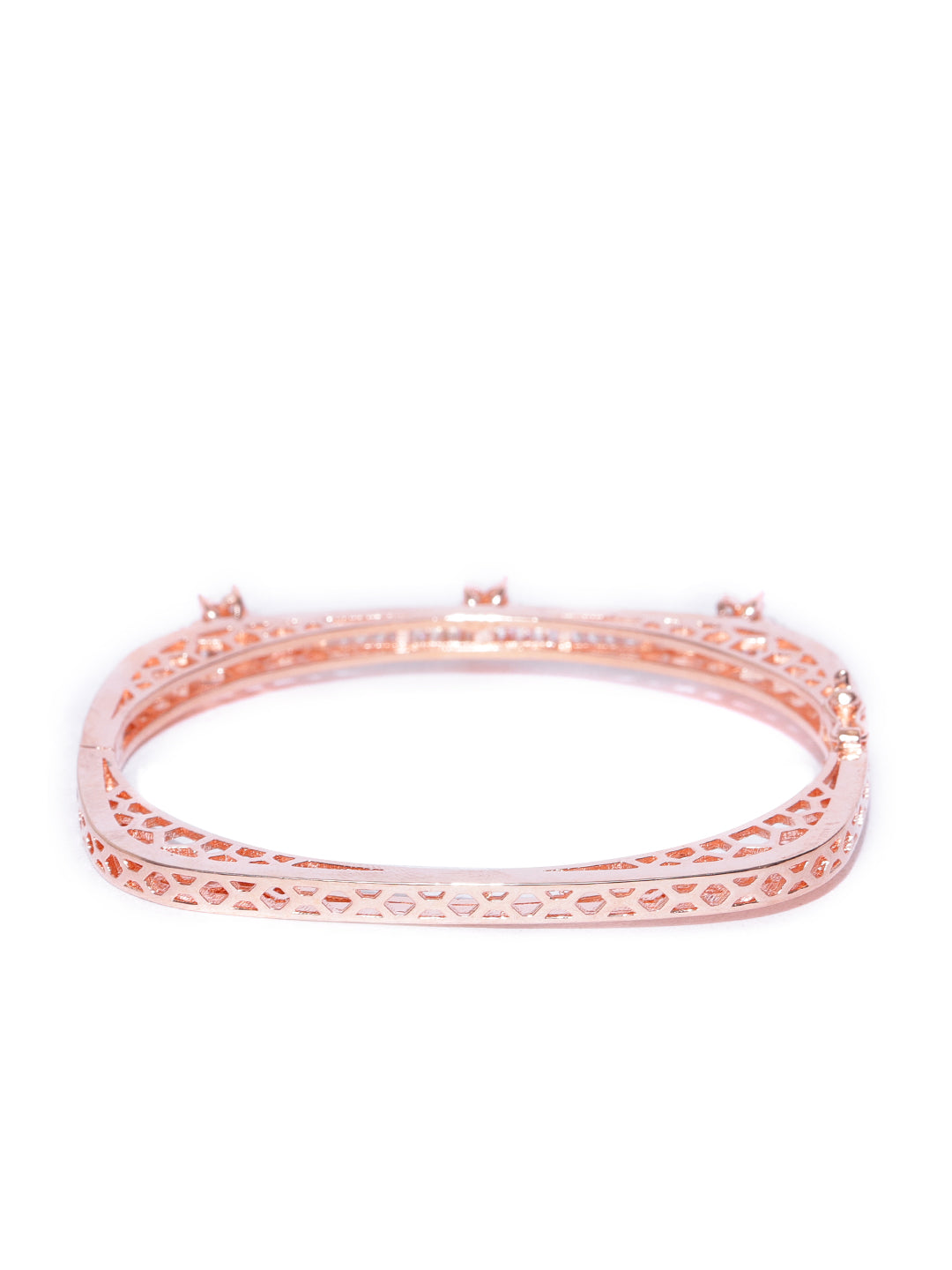 Priyaasi Women Rose Gold-Polished American Diamond Studded, Floral Patterned Bracelet in Square Shape - Swadesiicart