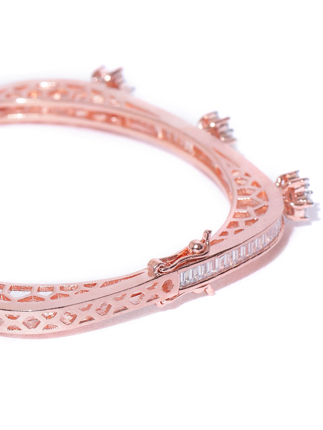 Priyaasi Women Rose Gold-Polished American Diamond Studded, Floral Patterned Bracelet in Square Shape - Swadesiicart