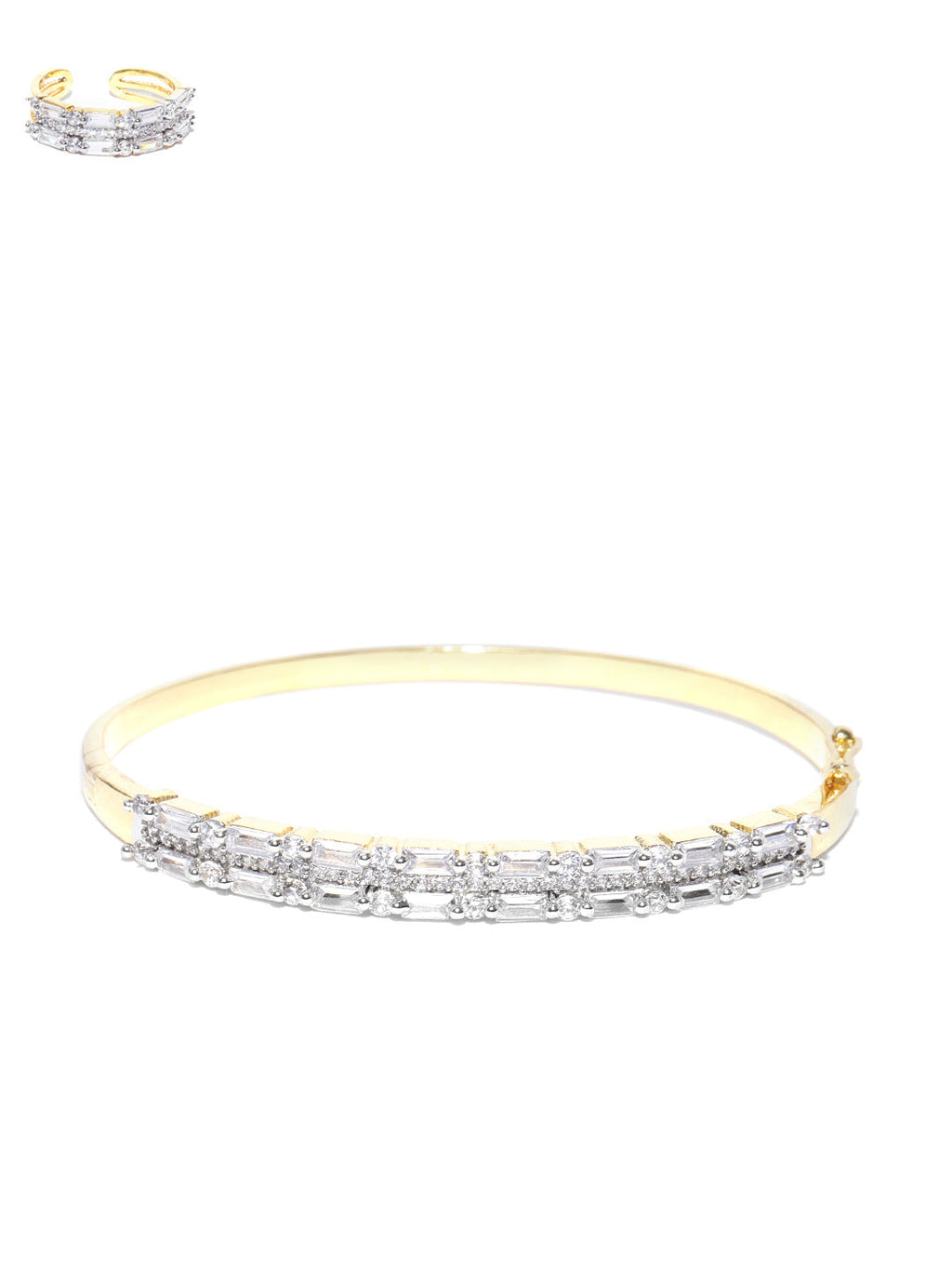 Priyaasi Women Gold-Polished American Diamond Studded Bracelet With Finger Ring - Swadesiicart