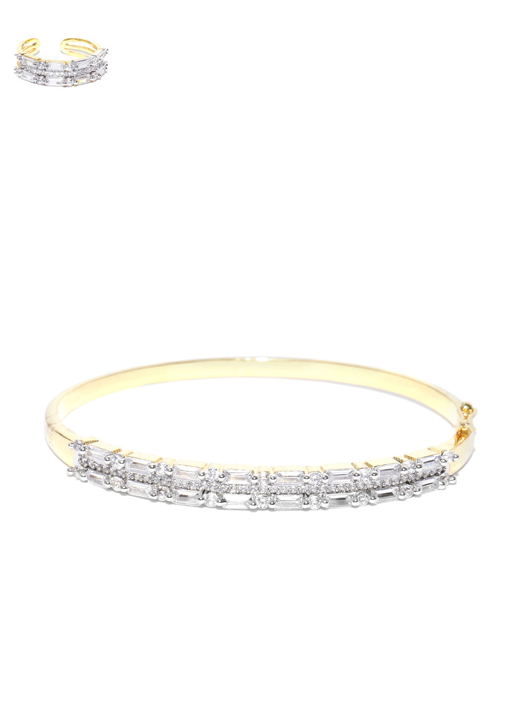 Priyaasi Women Gold-Polished American Diamond Studded Bracelet With Finger Ring - Swadesiicart