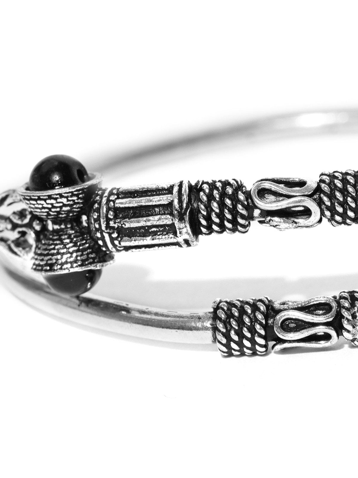 Priyaasi Oxidised Silver-Toned & Black Beaded Bracelet For Women And Girls - Swadesiicart