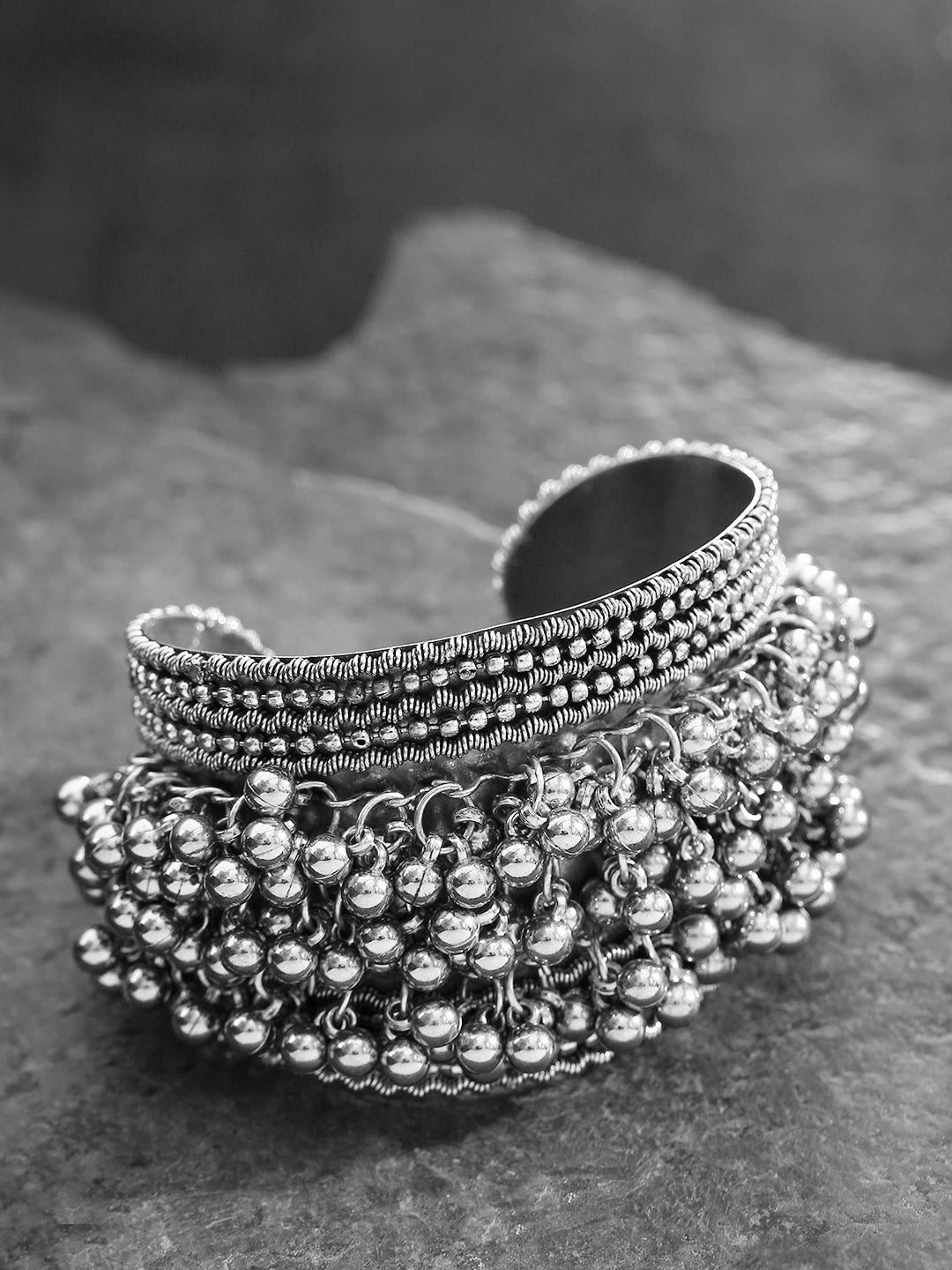 Priyaasi Women Oxidised Silver-Toned Ghungroo Handcrafted Cuff Bracelet - Noz2Toz