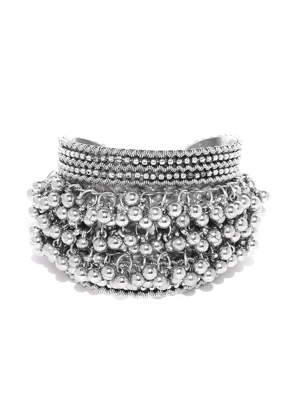 Priyaasi Women Oxidised Silver-Toned Ghungroo Handcrafted Cuff Bracelet - Swadesiicart