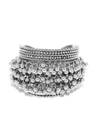Priyaasi Women Oxidised Silver-Toned Ghungroo Handcrafted Cuff Bracelet - Swadesiicart