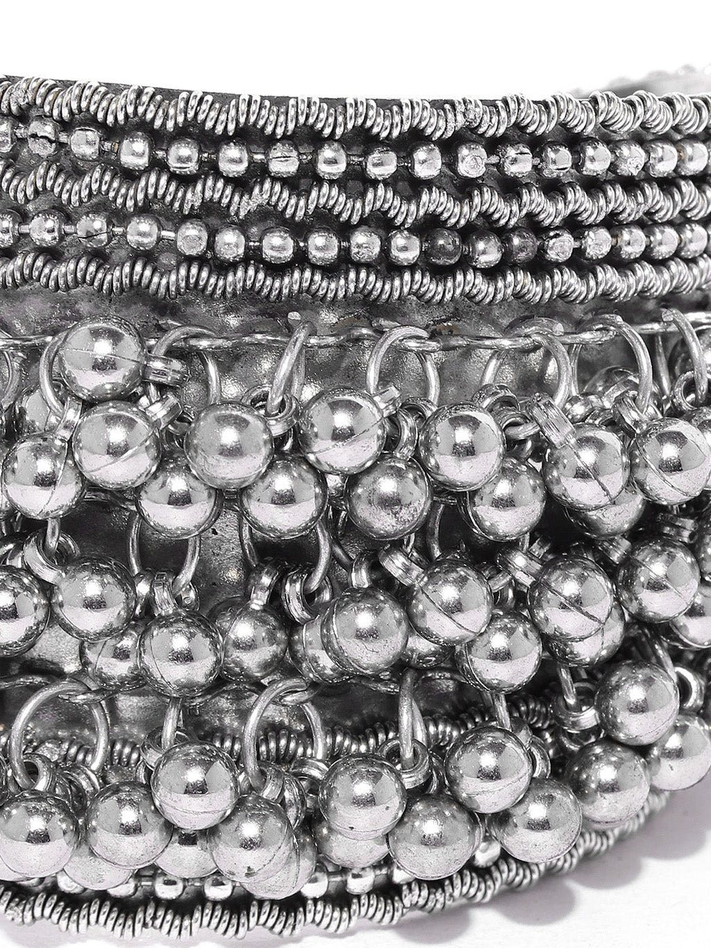 Priyaasi Women Oxidised Silver-Toned Ghungroo Handcrafted Cuff Bracelet - Swadesiicart