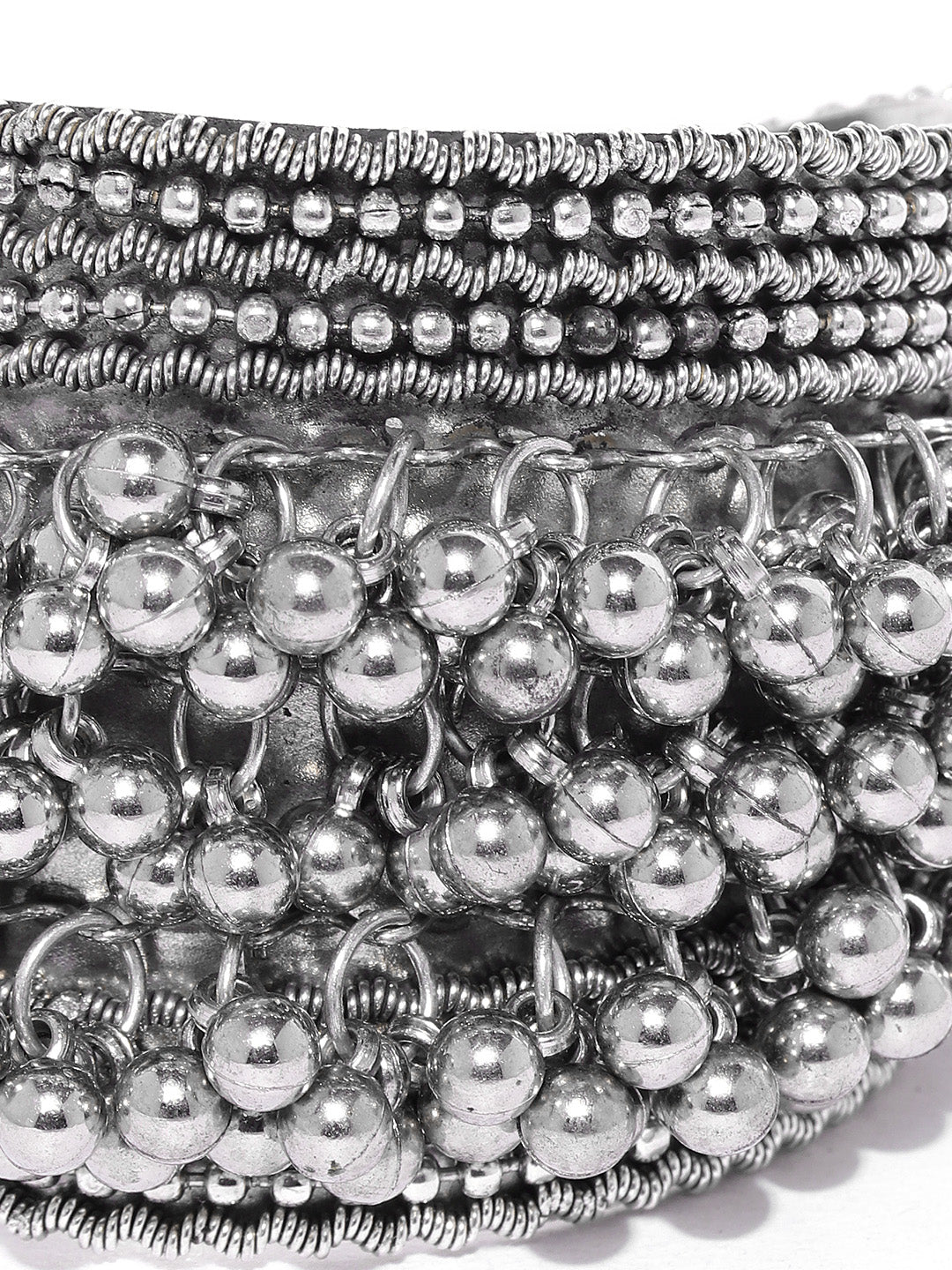 Priyaasi Women Oxidised Silver-Toned Ghungroo Handcrafted Cuff Bracelet - Swadesiicart