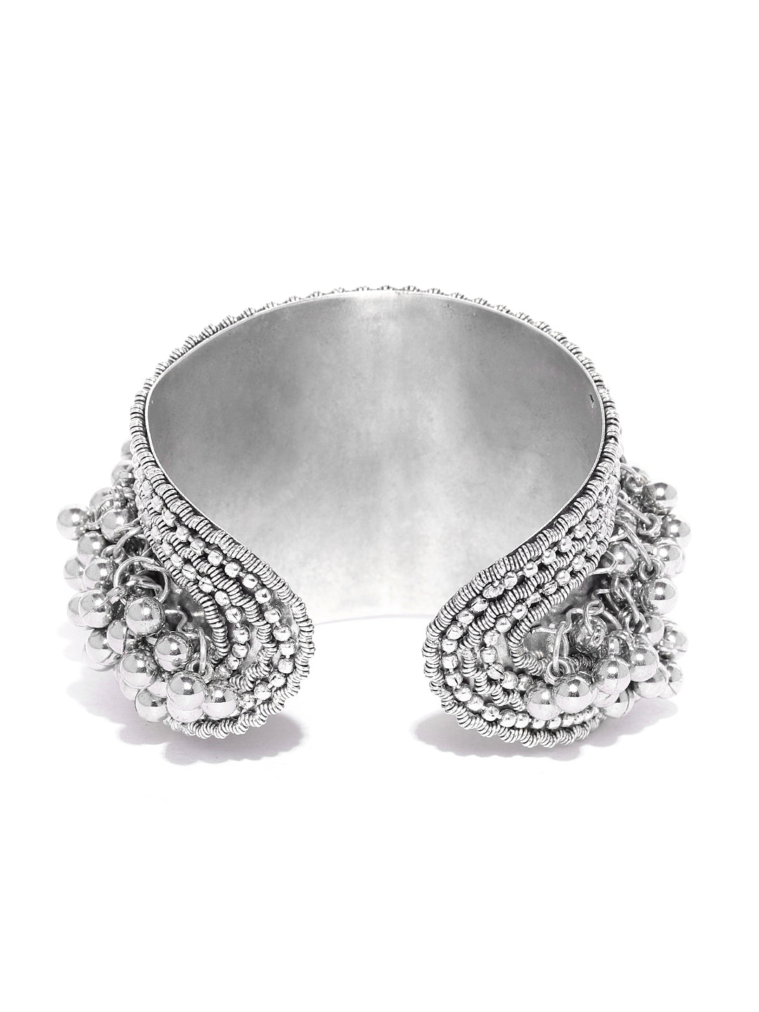 Priyaasi Women Oxidised Silver-Toned Ghungroo Handcrafted Cuff Bracelet - Swadesiicart