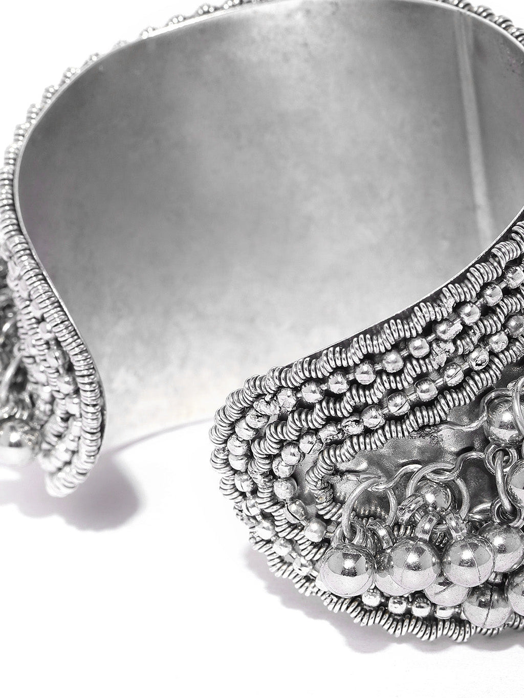 Priyaasi Women Oxidised Silver-Toned Ghungroo Handcrafted Cuff Bracelet - Swadesiicart