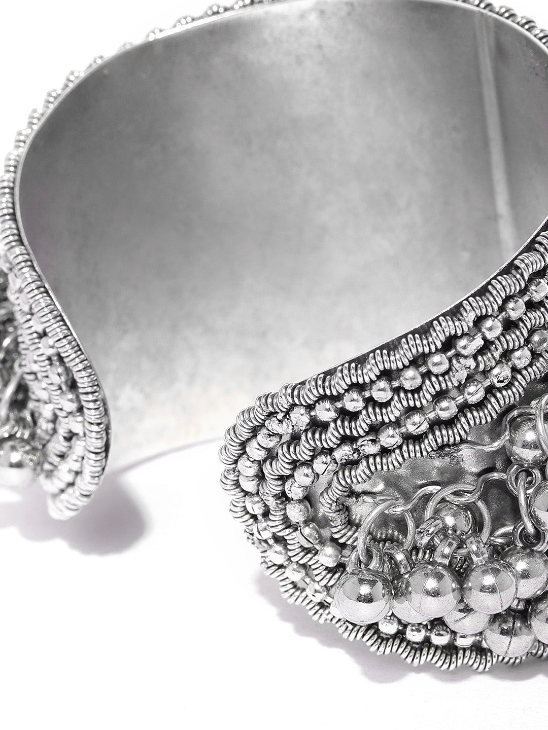 Priyaasi Women Oxidised Silver-Toned Ghungroo Handcrafted Cuff Bracelet - Swadesiicart