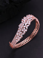 Priyaasi Women Rose Gold-Polished American Diamond Studded Bracelet in Floral Pattern - Noz2Toz