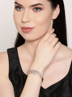 Priyaasi Women Rose Gold-Polished American Diamond Studded Bracelet in Floral Pattern - Swadesiicart