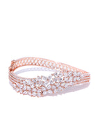 Priyaasi Women Rose Gold-Polished American Diamond Studded Bracelet in Floral Pattern - Swadesiicart