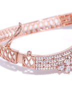 Priyaasi Women Rose Gold-Polished American Diamond Studded Bracelet in Floral Pattern - Swadesiicart