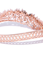 Priyaasi Women Rose Gold-Polished American Diamond Studded Bracelet in Floral Pattern - Swadesiicart