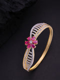 Priyaasi Women Gold-Polished American Diamond and Ruby Studded Floral Patterned Bracelet in Pink Color - Noz2Toz