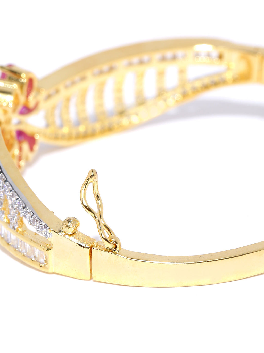 Priyaasi Women Gold-Polished American Diamond and Ruby Studded Floral Patterned Bracelet in Pink Color - Swadesiicart