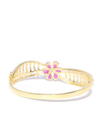 Priyaasi Women Gold-Polished American Diamond and Ruby Studded Floral Patterned Bracelet in Pink Color - Swadesiicart