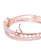 Priyaasi Women Gold-Polished American Diamond Studded Dual Toned Floral Cuff Bracelet - Swadesiicart