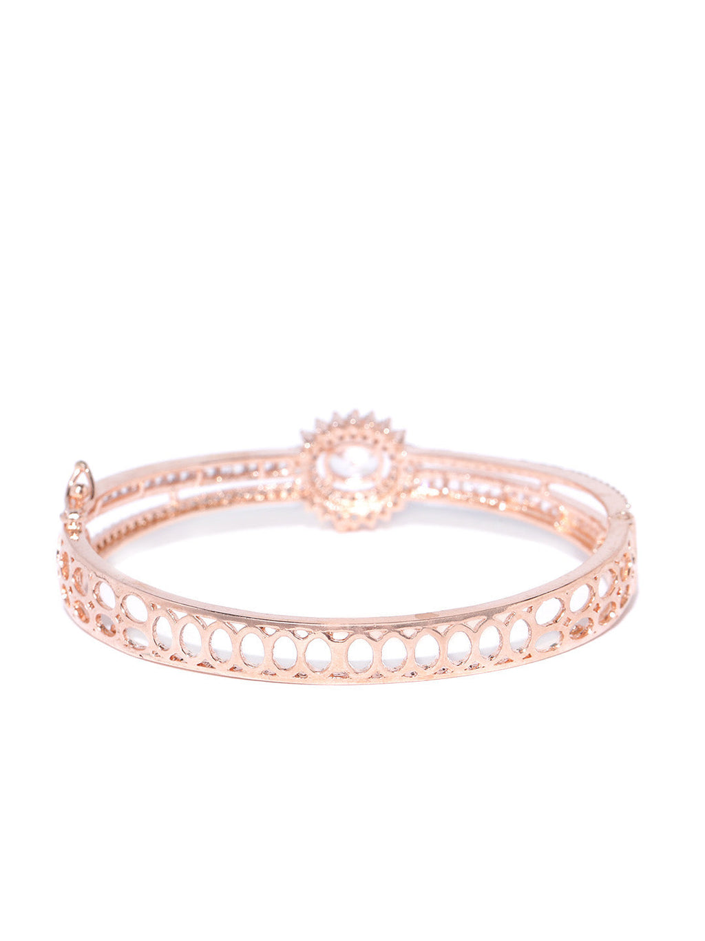 Priyaasi Women Gold-Polished American Diamond Studded Dual Toned Floral Cuff Bracelet - Swadesiicart