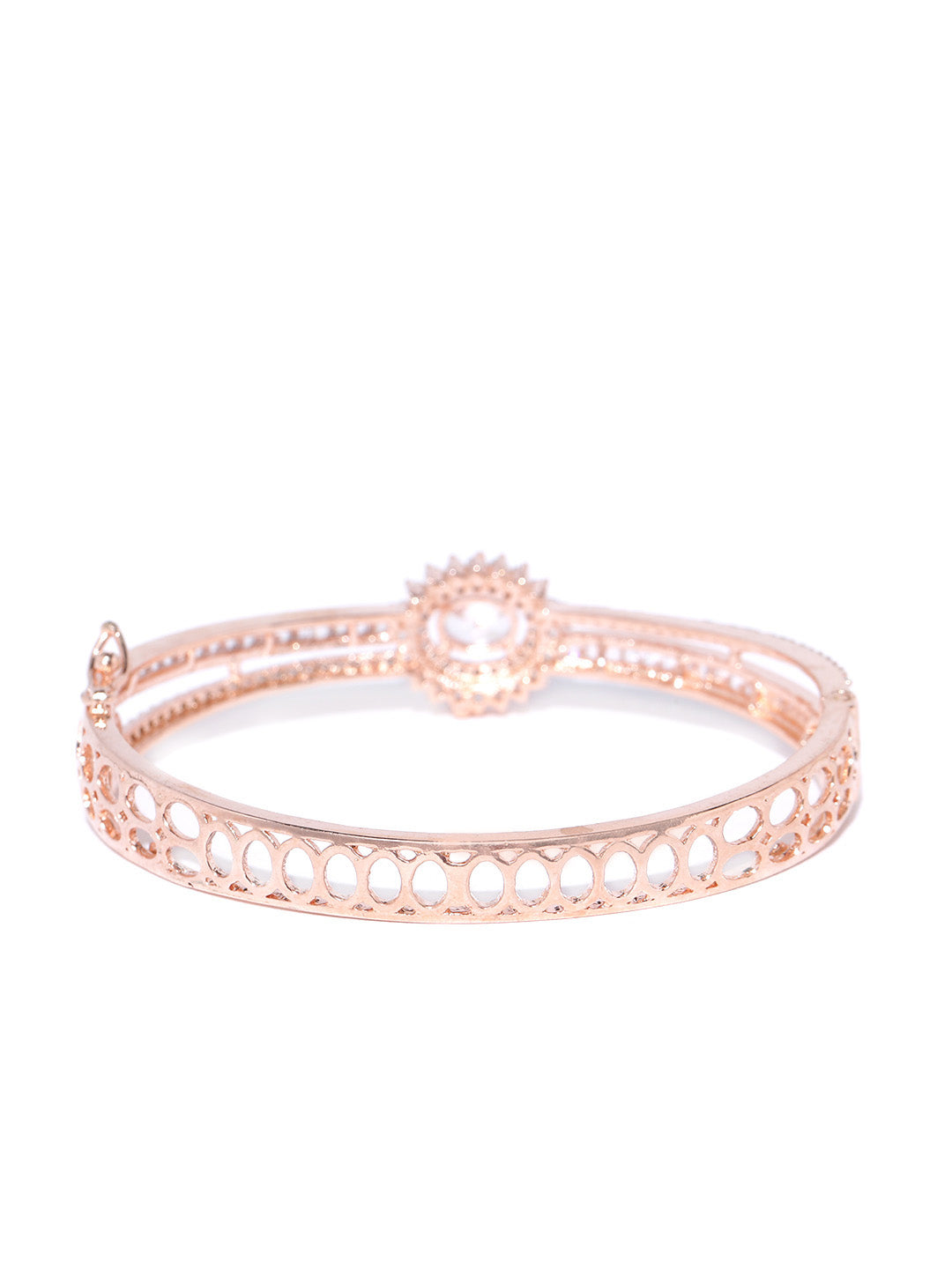 Priyaasi Women Gold-Polished American Diamond Studded Dual Toned Floral Cuff Bracelet - Swadesiicart
