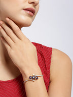 Priyaasi Women Gold-Polished American Diamond Studded, Floral Patterned Bracelet in Blue Color - Swadesiicart