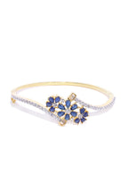 Priyaasi Women Gold-Polished American Diamond Studded, Floral Patterned Bracelet in Blue Color - Swadesiicart