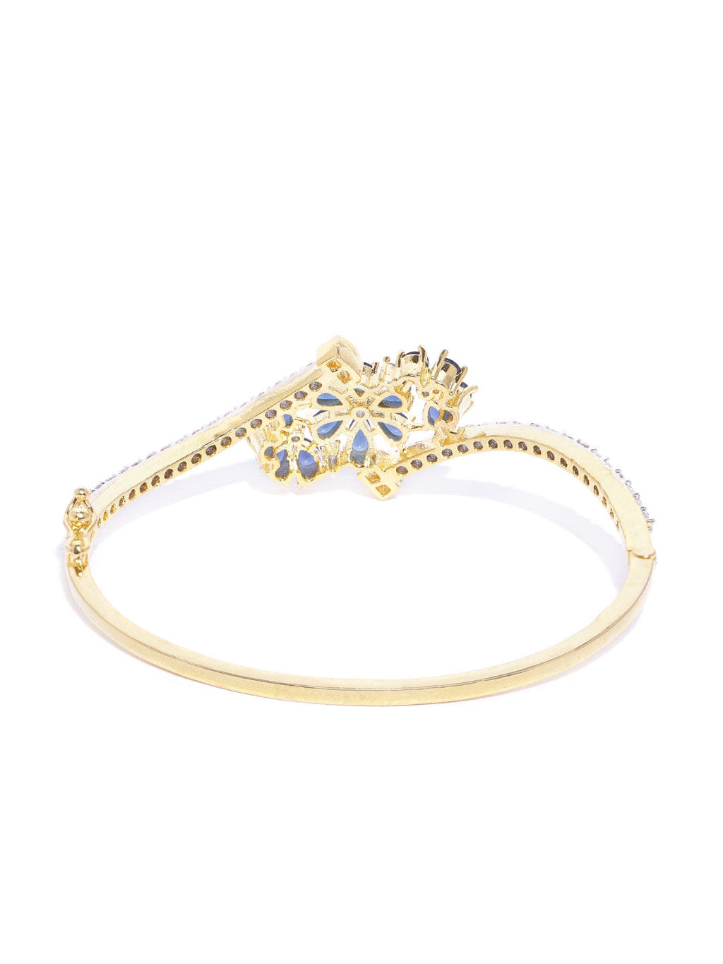 Priyaasi Women Gold-Polished American Diamond Studded, Floral Patterned Bracelet in Blue Color - Swadesiicart