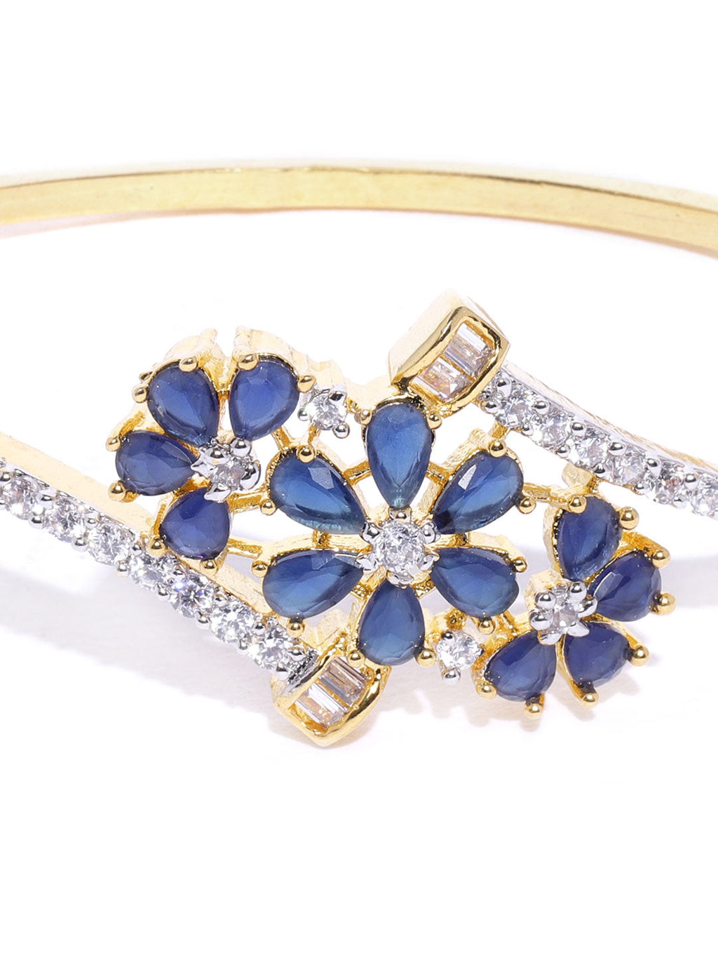 Priyaasi Women Gold-Polished American Diamond Studded, Floral Patterned Bracelet in Blue Color - Swadesiicart