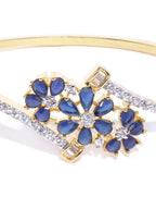 Priyaasi Women Gold-Polished American Diamond Studded, Floral Patterned Bracelet in Blue Color - Swadesiicart