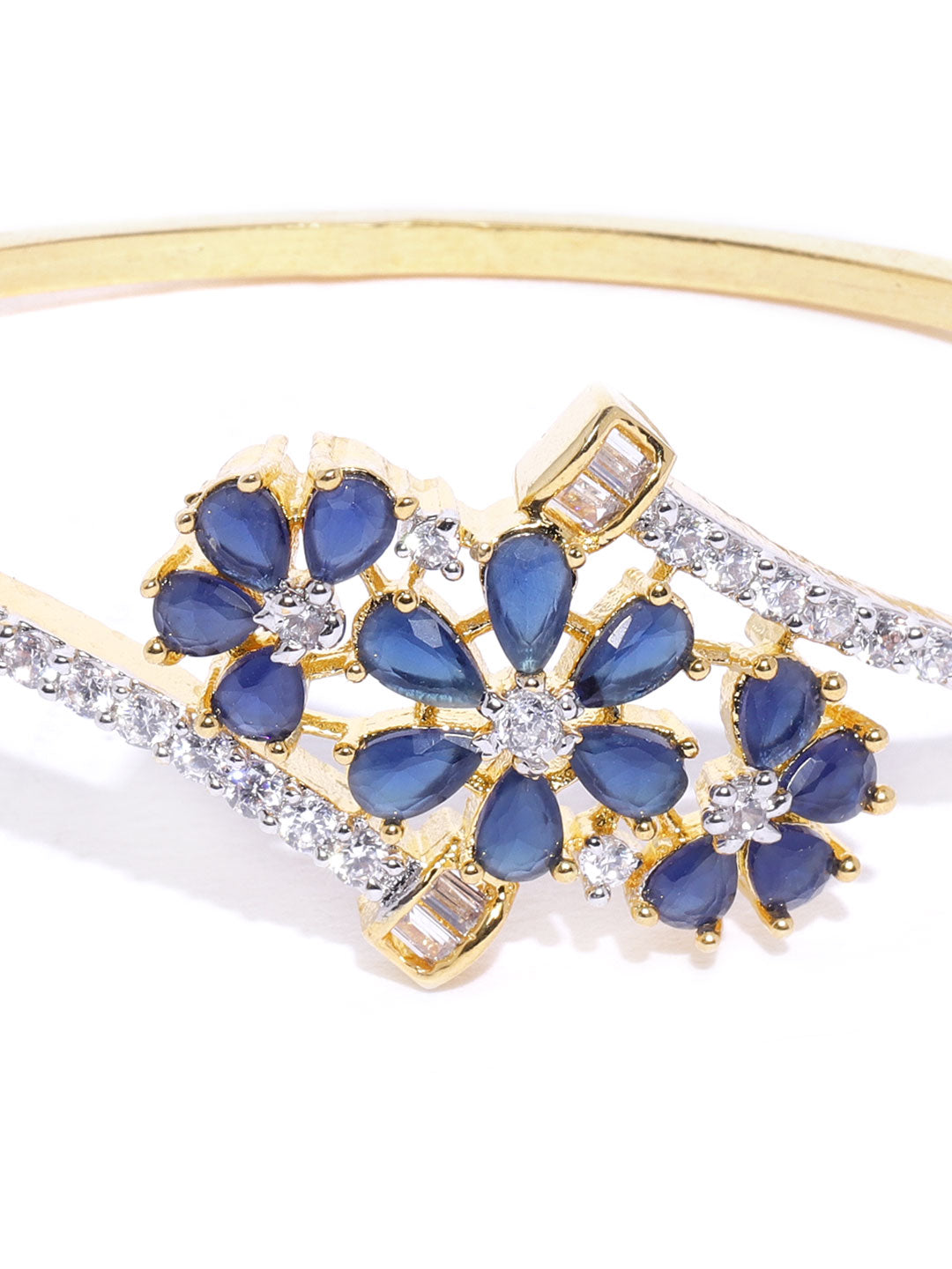 Priyaasi Women Gold-Polished American Diamond Studded, Floral Patterned Bracelet in Blue Color - Swadesiicart