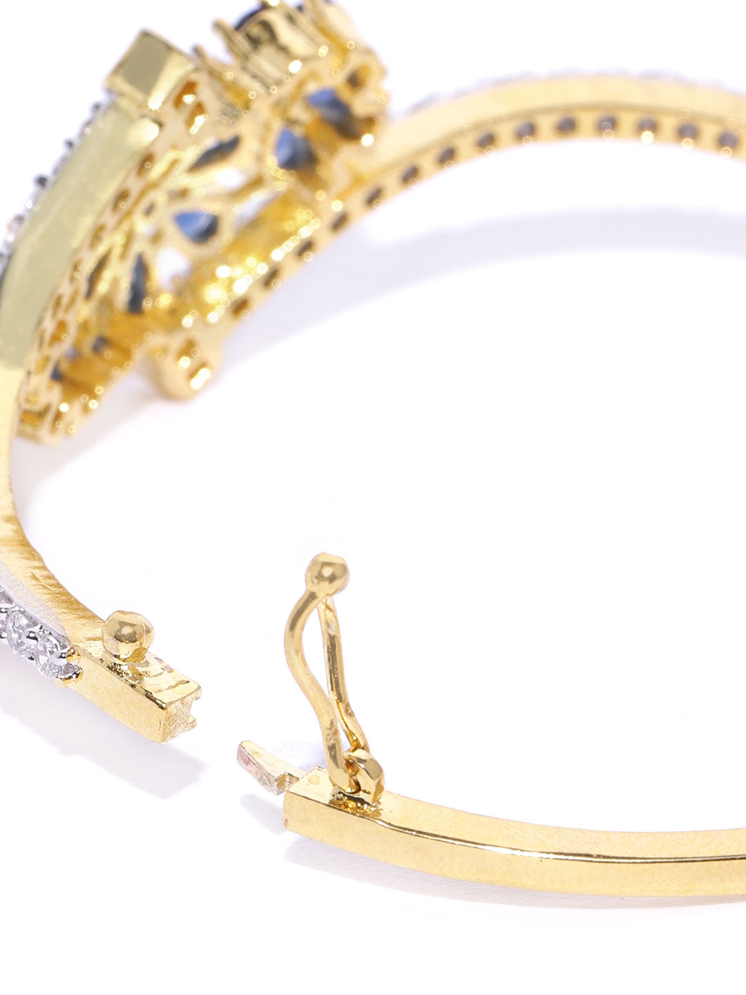Priyaasi Women Gold-Polished American Diamond Studded, Floral Patterned Bracelet in Blue Color - Swadesiicart