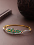 Priyaasi Women Gold-Polished American Diamond and Emerald Studded, Floral Patterned Bracelet in Green Color - Noz2Toz