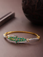 Priyaasi Women Gold-Polished American Diamond and Emerald Studded, Floral Patterned Bracelet in Green Color - Noz2Toz