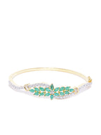 Priyaasi Women Gold-Polished American Diamond and Emerald Studded, Floral Patterned Bracelet in Green Color - Swadesiicart
