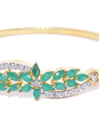 Priyaasi Women Gold-Polished American Diamond and Emerald Studded, Floral Patterned Bracelet in Green Color - Swadesiicart