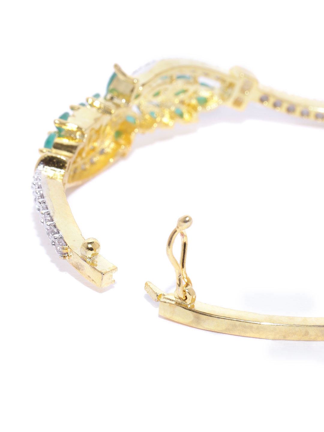 Priyaasi Women Gold-Polished American Diamond and Emerald Studded, Floral Patterned Bracelet in Green Color - Swadesiicart