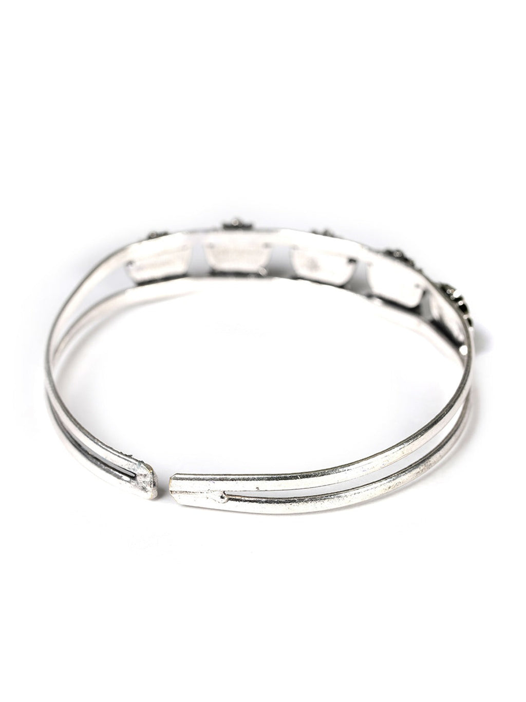 Priyaasi Women Oxidized Silver-Plated Cuff Bracelet with floral pattern - Swadesiicart